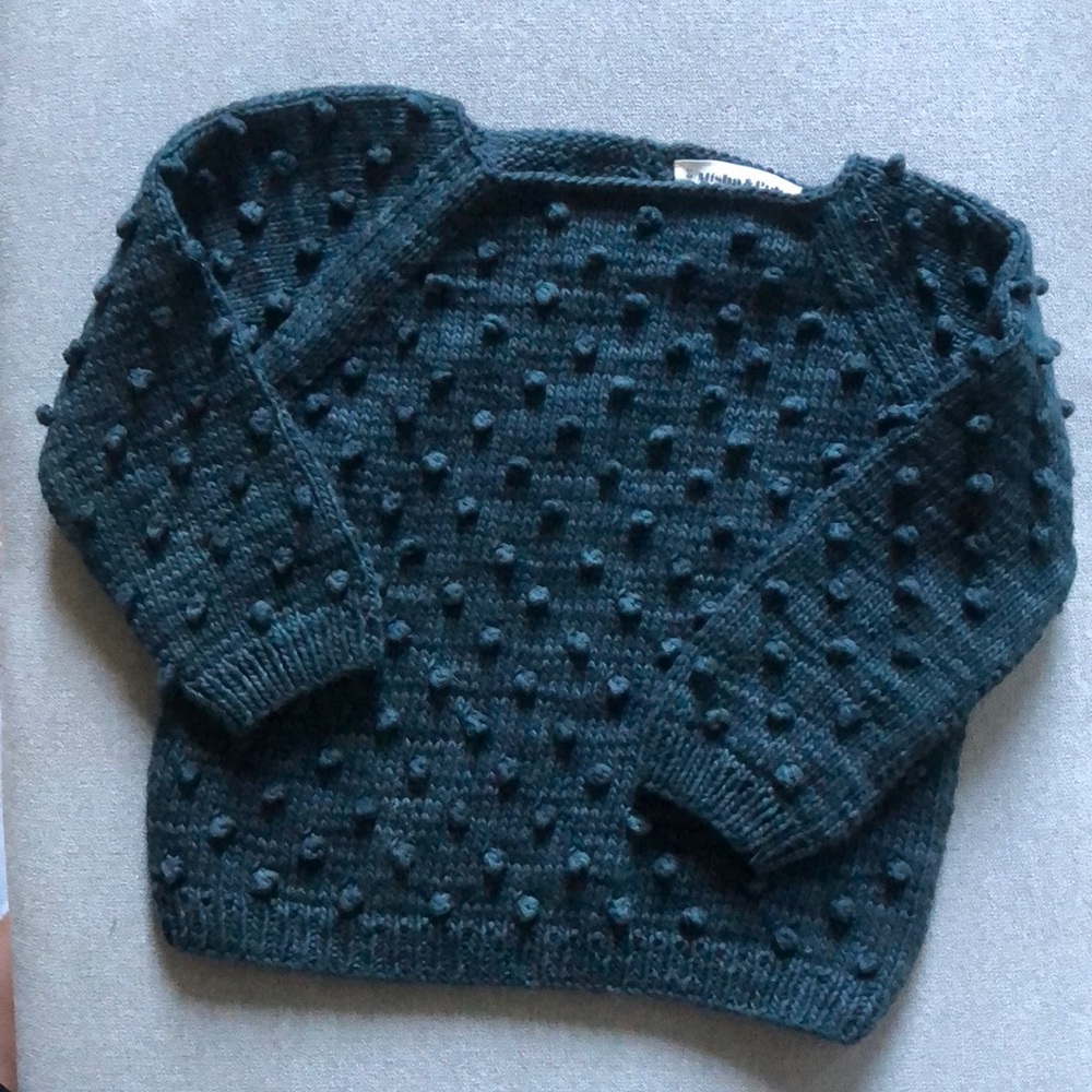 Misha and Puff popcorn sweater in spruce 2-3yr